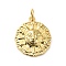 Rack Plating Brass Pendants, with Jump Ring, Cadmium Free & Nickel Free & Lead Free, Flat Round with Sun, Real 18K Gold Plated, 17x15x3.5mm, Hole: 3.6mm
