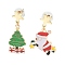 Christmas Alloy Enamel Dangle Stud Earrings, Santa Claus & Christmas Tree, Golden, 37.5~41x16.5~26mm
