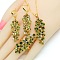 Leaf Brass Cubic Zirconia Pendant Necklace & Hoop Earring & Rings Sets, Golden, Olive Drab, 450mm & 60mm & 18.1mm