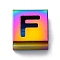 Ion Plating(IP) 304 Stainless Steel Square Slide Charms, Rainbow Color, Letter F, 9x8x4mm, Hole: 3.5x8.5mm
