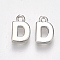 Brass Charms, Letter, Nickel Free, Real Platinum Plated, Letter.D, 8~8.5x5x1.5mm, Hole: 0.8mm