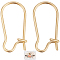 50Pcs Brass Hoop Earring Findings, Kidney Ear Wire, Real 14K Gold Plated, 37~38x17mm, 21 Gauge, Pin: 0.7mm