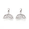 Brass Micro Pave Clear Cubic Zirconia Pendants, Fishtail Charms, Platinum, 13.5x16x5.5mm, Hole: 4.5x2.5mm