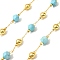 Handmade Synthetic Turquoise Faceted Round Beaded Chains, Soldered, with Brass Beads, Long-Lasting Plated, with Spool, Golden, 6mm, about 32.81 Feet(10m)/Roll