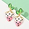 304 Stainless Steel Enamel Strawberry Dangle Stud Earrings, Real 18K Gold Plated, Pearl Pink, 42x19.5mm