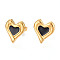 Heart 304 Stainless Steel Enamel Stud Earrings, Ion Plating(IP), Real 18K Gold Plated, Black, 15.4x14mm