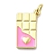 Brass Enamel Pendants, Chocolate, Rack Plating, Long-Lasting Plated, Cadmium Free & Lead Free, Real 18K Gold Plated, with Jump Ring, Pearl Pink, 18x10.5x2mm, Hole: 3mm