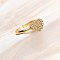 Adjustable Brass Micro Pave Cubic Zirconia Cuff Rings for Women, Heart, Real 16K Gold Plated, Clear, 8.5x10.5mm, Adjustable