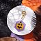 5Pcs Halloween Glass Seed Beaded Pendant Decorations, Hexagon, with Zinc Alloy Lobster Claw Clasps, Pumpkin, 54mm