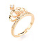 Crown Brass Micro Pave Clear Cubic Zirconia Adjustable Ring Settings, for Half Drilled Beads, Real 18K Gold Plated, Pin: 0.9mm, 14.3mm, Inner Diameter: 17~17.8mm