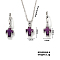 Elegant Cross Brass Rhinestones Necklace & Hoop Earrings Set for Women, Purple, Platinum