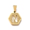 304 Stainless Steel Charms, Real 18K Gold Plated, Hexagon with Letter Charm, Letter N, 15x14x1.5mm, Hole: 3x5.5mm
