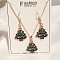 Christmas Tree Alloy Enamel Pendant Necklaces & Dangle Earrings Sets, Golden, Dark Green, 400mm