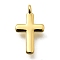 Brass Pendants, Cross, Long-Lasting Plated, Lead Free & Cadmium Free, Rack Plating, Real 18K Gold Plated, 13x7.5x1.5~2.5mm, Hole: 1mm