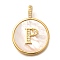 Rack Plating Brass Micro Pave Clear Cubic Zirconia Pendants with Shell, Letter Series Charms, Long-Lasting Plated, Lead Free & Cadmium Free, Letter P, 32x24x3.5mm, Hole: 6x3mm