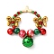 Glass Seed Beaded Christams Wreath Pendants, with 304 Stainless Steel Pendants and Alloy Charms & Brass Bell, Faceted, Bowknot, 41x37.5x9.5mm, Hole: 1mm