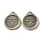 Tibetan Style Brass Pendants, Cadmium Free & Lead Free, Flat Round, Antique Bronze, 26x23x2.5mm, Hole: 2x4mm