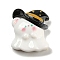 Halloween Theme Opaque Resin Decoden Cabochons, Ghost with Witch Hat, 24.5x21x9mm