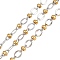 Two Tone 304 Stainless Steel Oval Link Chains, with Rondelle Beads, Ion Plating(IP), Unwelded, with Spool, Golden & Stainless Steel Color, 8x6.5x1mm