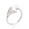 Adjustable 925 Sterling Silver with Cubic Zirconia Mermaid Fishtail Ring, Natural Freshwater Pearl Open Cuff Ring, Platinum, US Size 6(16.5mm)