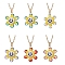 Opaque Acrylic & Glass Seed Beaded Smiling Face Flower Pendant 304 Stainless Steel Cable Chain Necklaces for Women, Mixed Color, Golden, 17.60 inch(44.7cm)