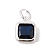 925 Sterling Silver Pave Cubic Zirconia Square Charms with Jump Rings and 925 Stamp, Silver Color Plated, Midnight Blue, 8.5x6.5x3.5mm, Hole: 2.5mm