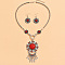 Flower Bohemian Ethnic Style Zinc Alloy & Resin Pendant Necklace & Dangle Earring Sets, Red, 555mm