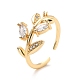 Leaf Cubic Zirconia Cuff Finger Ring for Women RJEW-C004-05-RS-3