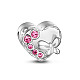 TINYSAND Heart Rhodium Plated 925 Sterling Silver Cubic Zirconia European Large Hole Beads TS-C-099-1