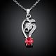 Silver Plated Brass Cubic Zirconia Heart Pendant Necklaces BB03284-A-2