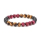 Bracelet extensible en perles rondes en oeil de tigre naturel et agate noire BJEW-SZ0002-52C-1