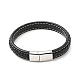 Cowhide Braided Flat Cord Bracelet with 304 Stainless Steel Magnetic Clasps BJEW-H552-01P-01-2