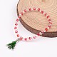 クリスマスツリーのガラスビーズのチャームブレスレット  合金エナメルペンダント付き  レッド  54mm BJEW-JB02312-1
