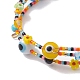 Браслет с оберткой лэмпворк и стеклянными бусинами от сглаза и стальной проволокой BJEW-MZ00052-4