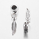 Antique Silver Tone Alloy European Feather Dangle Charms X-PALLOY-JF00001-20-2