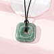 Натуральный зеленый авантюрин квадратные подвески черные шнуры из искусственной кожи ожерелья NJEW-K285-01B-2