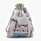 子猫ポリコットン（ポリエステル綿）パッキングポーチ巾着袋  印刷された漫画の猫とマウス  古いレース  14x10cm ABAG-T006-A08-2