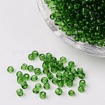 8/0 perles de rocaille en verre, transparent , ronde, vert foncé, 3mm, Trou: 1mm, environ 1097 pcs/50 g
