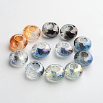 98 facettierten galvani Glas europäischen Perlen, Großloch perlen, keine Metallkern, Rondell, Mischfarbe, 14x8 mm, Bohrung: 5 mm