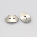 2 ovales -hole 304 boutons d'acier inoxydable, couleur inoxydable, 14x10x1mm, Trou: 2mm