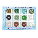 Gemstone Pendants, Mixed Style, Donut/Pi Disc, Mixed Stone, Donut Width: 12.5mm, 30x4mm, Hole: 5mm, 12pcs/box