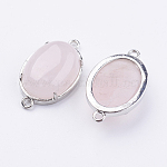 Соединители звеньев латунного природного розового кварца, овальные, платина, 15x26x5.5~7 мм, отверстие : 1.5~2 мм