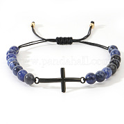 Браслеты из бисера с круглыми бусинами из натурального лазурита FL7803-7