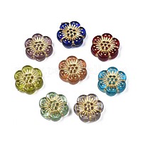 メッキアクリルビーズ  ライン入り  花  ミックスカラー  13x12x4mm  穴：1.2mm  約1150個/500g&nbsp;PACR-N008-013