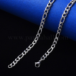 Collares de cadena fígaro de acero inoxidable 304 que no se deslustran, con cierre de pinza, color acero inoxidable, link: 6.5x3x0.8 mm y 4.5x3x0.8 mm, 19.68 pulgada (50 cm)