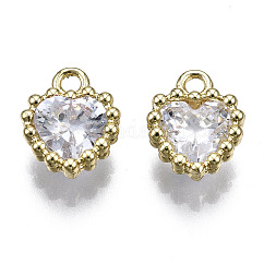 Charms di zirconi chiari intarsiati in ottone, cadmio & nichel &piombo libero, cuore, oro, 10x8x3mm, Foro: 1.4 mm