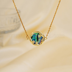 Colliers exquis en laiton pavé de zircons cubiques brillants et plats avec pendentif en forme d'étoile, avec paua, or, 15.75 pouce (40 cm)