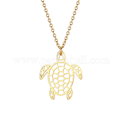 Collier pendentif en acier inoxydable 304, tortue en origami, véritable 18k plaqué or, 17.72 pouce (45 cm)