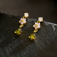 Boucles d'oreilles pendantes en forme de larme en laiton, avec strass, véritable 18k plaqué or, 21.2x4.6mm
