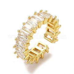 Offener Manschettenring mit Rechteck aus Zirkonia, Echter 18 Karat vergoldeter Messingschmuck für Frauen, Bleifrei und cadmium frei, Transparent, Innendurchmesser: 16 mm